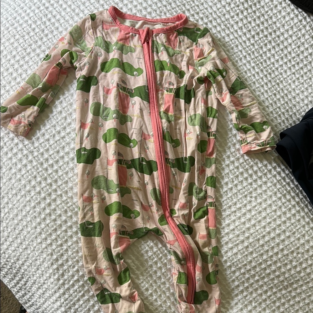 Pink and Green Kids Golf Mud Pie Footed Pajamas
